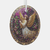 Glas in lood kerstengel met gouden harp ornament (Voorkant Rechts)