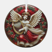 Glas in lood Kerstengel met harp en hulst Glas Ornament (Achterkant)