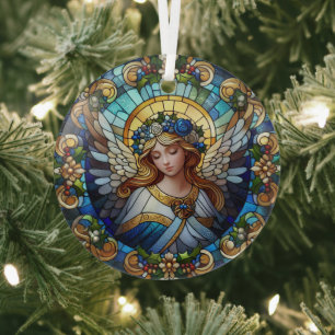 Glas in lood kerstengel ornament