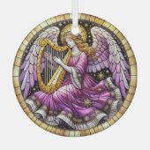 Glas in lood Kerstengel spelen harp Glas Ornament (Voorkant)