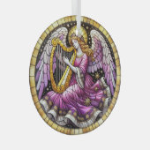 Glas in lood Kerstengel spelen harp Glas Ornament (Voorkant Rechts)