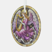 Glas in lood Kerstengel spelen harp Glas Ornament (Voorkant links)