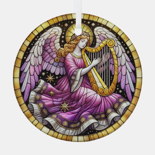 Glas in lood Kerstengel spelen harp Ornament (Achterkant)