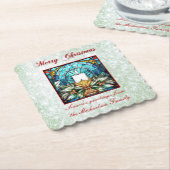 Glas in lood kerstkaars Holly Green Glitter Kartonnen Onderzetters (Gebogen)