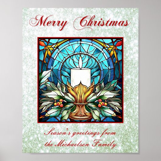 Glas in lood kerstkaars Holly Green Glitter Poster (Voorkant)