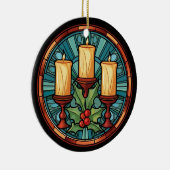 Glas in lood kerstkaarsen keramisch ornament (Rechts)