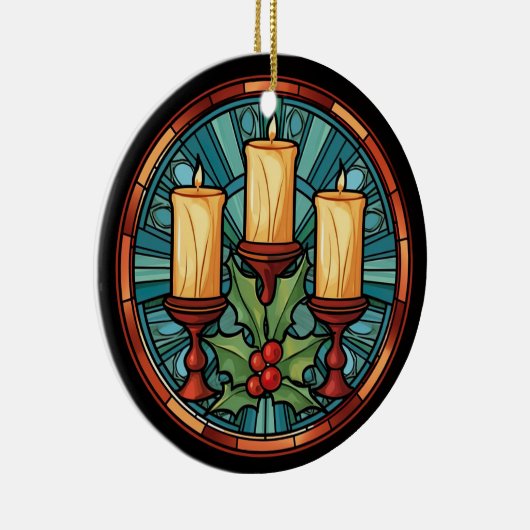 Glas in lood kerstkaarsen keramisch ornament (Rechts)