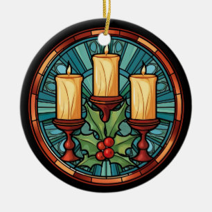 Glas in lood kerstkaarsen keramisch ornament