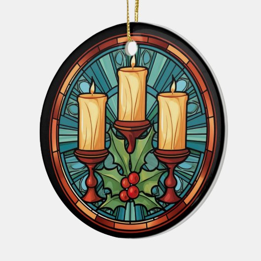 Glas in lood kerstkaarsen keramisch ornament (Links)