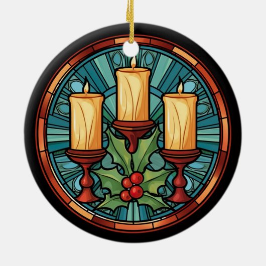 Glas in lood kerstkaarsen keramisch ornament (Achterkant)