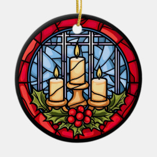 Glas in lood kerstkaarsen keramisch ornament