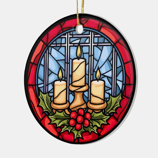 Glas in lood kerstkaarsen keramisch ornament (Links)