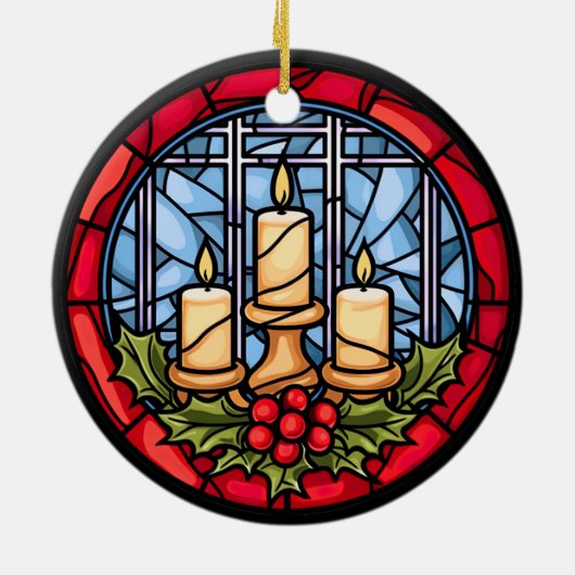 Glas in lood kerstkaarsen keramisch ornament (Achterkant)