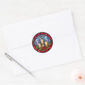Glas in lood kerstkaarsen ronde sticker (Envelop)