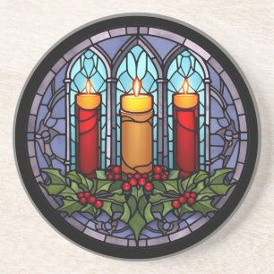 Glas in lood kerstkaarsen zandsteen onderzetter