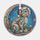 Glas in lood kerstkat en halve maan glas ornament (Voorkant)