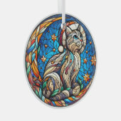 Glas in lood kerstkat en halve maan glas ornament (Voorkant Rechts)