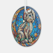 Glas in lood kerstkat en halve maan glas ornament (Voorkant links)