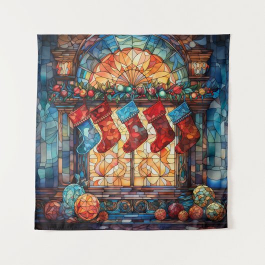 Glas in lood Kerstkousen Tapestry Wandkleed (Voorkant)