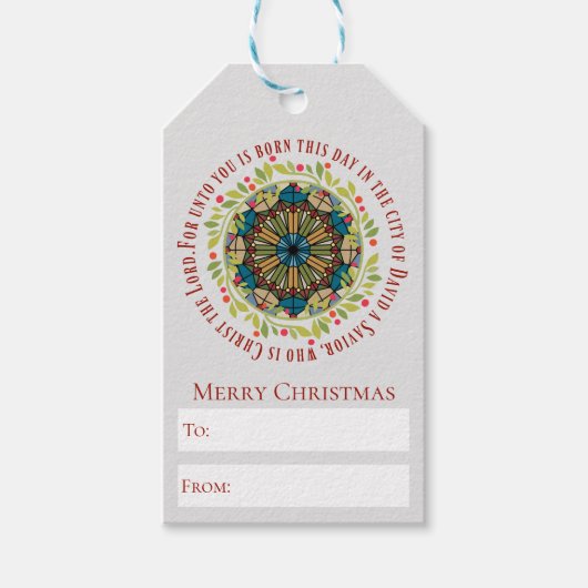 Glas in lood Kerstkrans Luke 2:11 Verse Cadeaulabel (Voorkant)