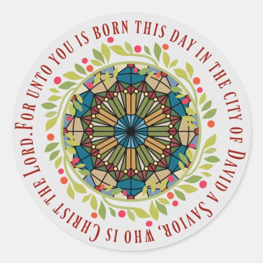 Glas in lood Kerstkrans Luke 2:11 Verse Ronde Sticker (Voorkant)