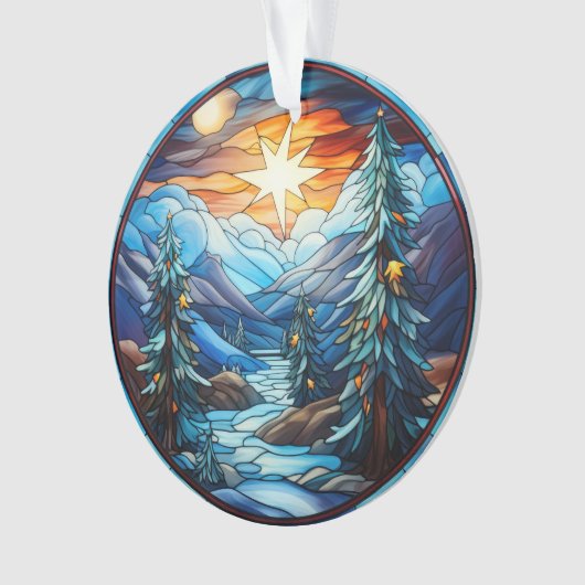 Glas in lood kerstlandschap ornament (voorkant)