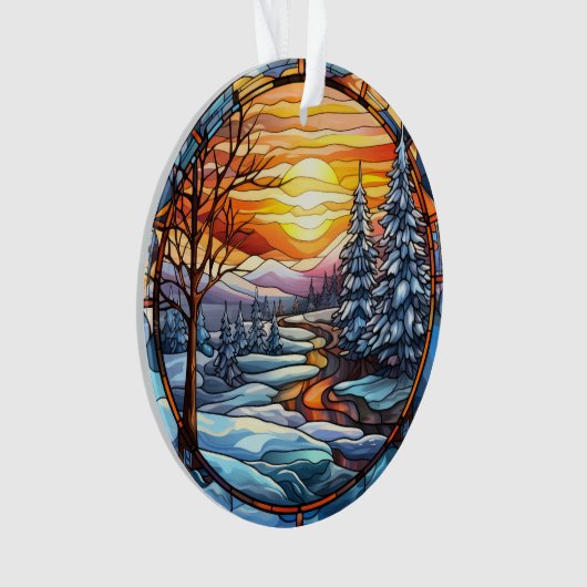 Glas in lood kerstlandschap ornament (voorkant)