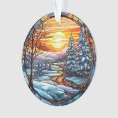Glas in lood kerstlandschap ornament (voorkant)