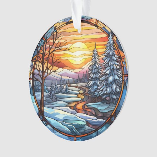 Glas in lood kerstlandschap ornament (voorkant)