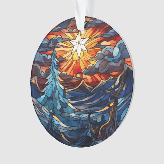 Glas in lood kerstlandschap ornament (voorkant)