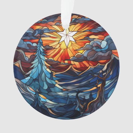 Glas in lood kerstlandschap ornament (voorkant)