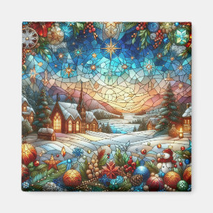 Glas in lood kerstmagneet magneet