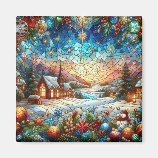 Glas in lood kerstmagneet magneet (Voorkant)