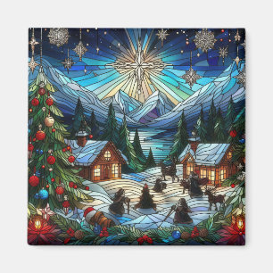 Glas in lood kerstmagneet magneet