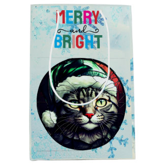 Glas-in-lood Kerstmis Grijs Tabby In Groene Hoed Medium Cadeauzakje