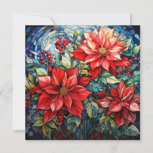 Glas in lood Kerstmis Poinsettia Kaart (Voorkant)