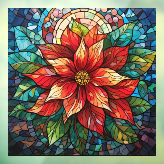 Glas in lood Kerstmis Poinsettia Venster Cling Raamsticker (Vel 3)