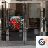 Glas in lood Kerstmis Poinsettia Venster Cling Raamsticker (Kantoordeur)