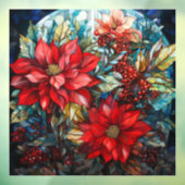 Glas in lood Kerstmis Poinsettia Venster Cling Raamsticker (Vel 3)