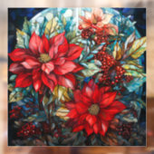 Glas in lood Kerstmis Poinsettia Venster Cling Raamsticker (Vel 2)