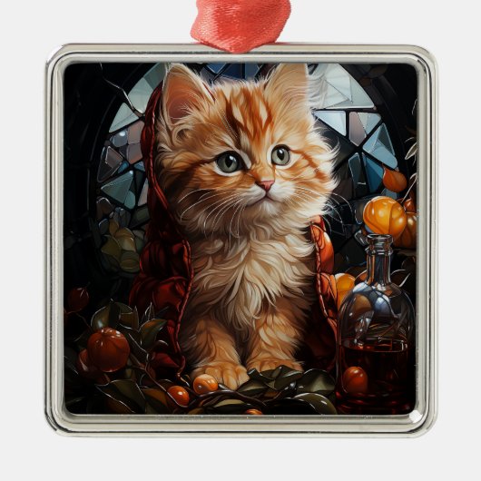 GLAS IN LOOD KERSTMIS SINAASAPPEL TABBY KITTEN METALEN ORNAMENT (Voorkant)