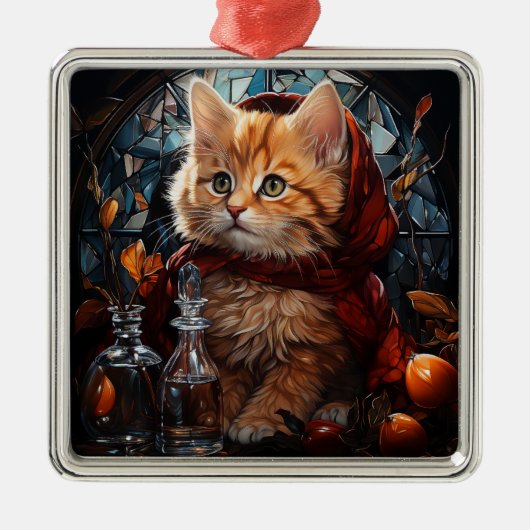 GLAS IN LOOD KERSTMIS SINAASAPPEL TABBY KITTEN METALEN ORNAMENT (Voorkant)