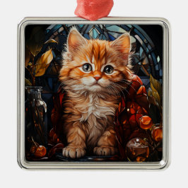 GLAS IN LOOD KERSTMIS SINAASAPPEL TABBY KITTEN METALEN ORNAMENT