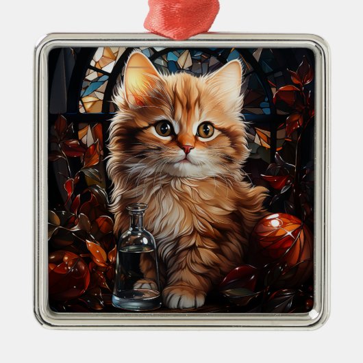 GLAS IN LOOD KERSTMIS SINAASAPPEL TABBY KITTEN METALEN ORNAMENT (Voorkant)