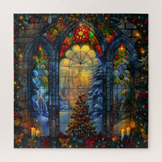Glas in lood Kerstpuzzel Legpuzzel (Verticaal)