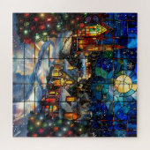Glas in lood Kerstpuzzel Legpuzzel (Horizontaal)