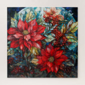 Glas in lood Kerstpuzzel Poinsettia Legpuzzel (Verticaal)