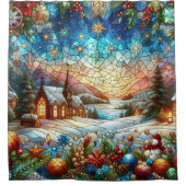 Glas in lood Kerstscène Douchegordijn (Voorkant)