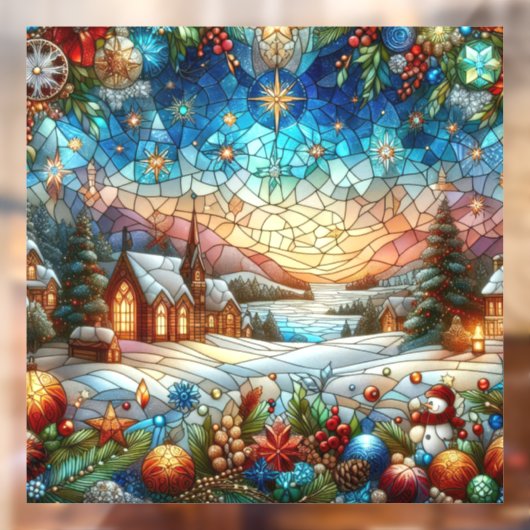 Glas in lood Kerstscène Raamklemmen Raamsticker (Vel 2)