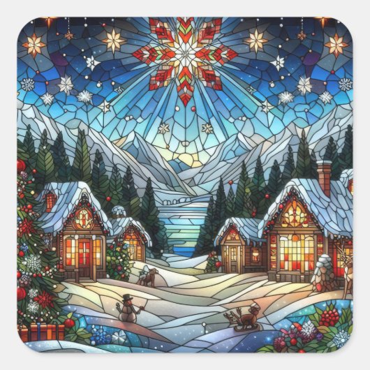 Glas in lood Kerstscène Stickers (Voorkant)